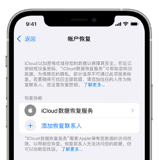 城中苹果手机维修分享在 iPhone 上设置帐户恢复联系人的方法 